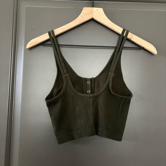 Aerie Real Good Ribbed Forest Green Snap Buttoned Strappy Crop Tank Size Medium - Picture 6 of 6